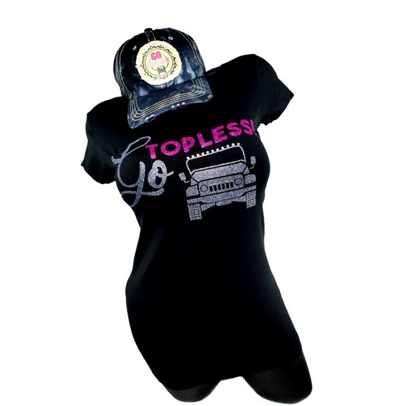 Go Topless Jeepster Fitted Black Spandex Tee. - Picture 3 of 5